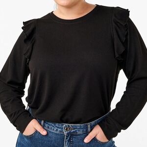 GAP Black Long Sleeve Ruffle Top